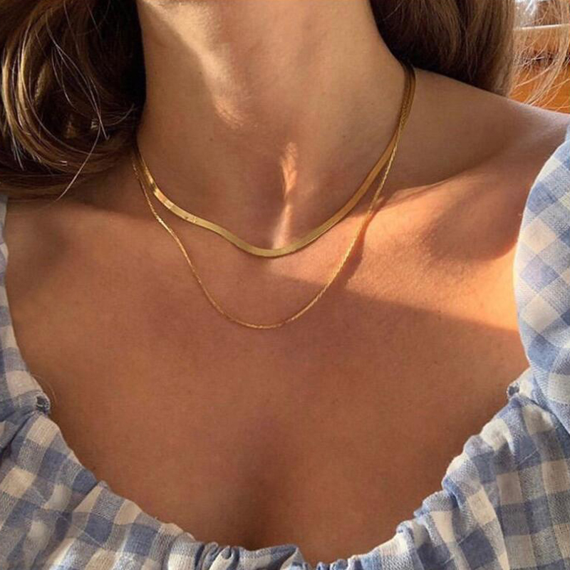 Women Gold Punk Sequins Chokers/Flat Blade Snake Chain  Necklace/Metal Plated High Quality Fashion Jewelry