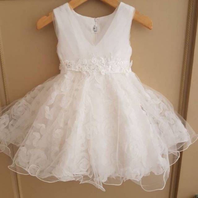 GA2454 PREMIUM CARISSA ROSE DRESS WHITE / BAJU GAUN ULANG TAHUN ANAK BAYI PEREMPUAN MURAH