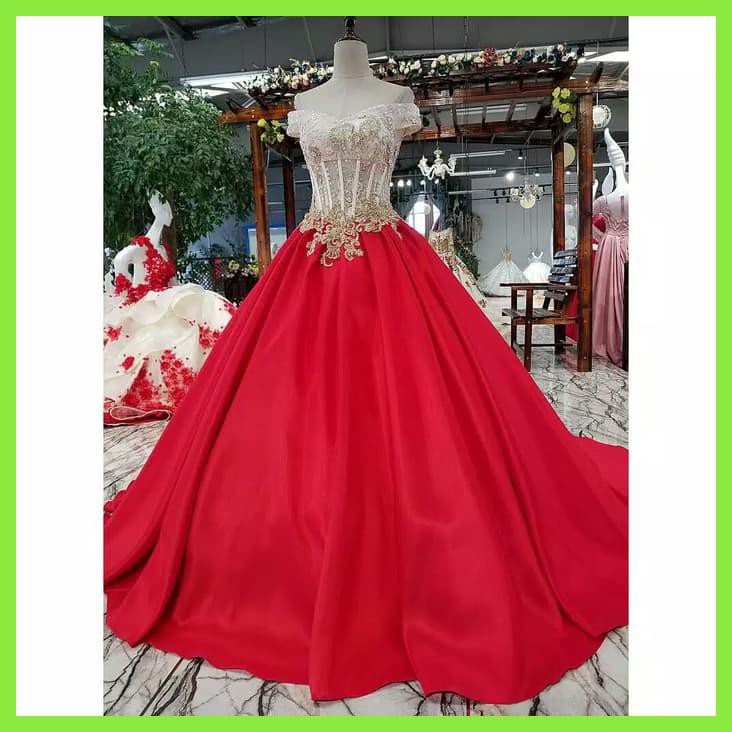 GAUN PESTA PENGANTIN KOMBI RENDA MEWAH IMPORT