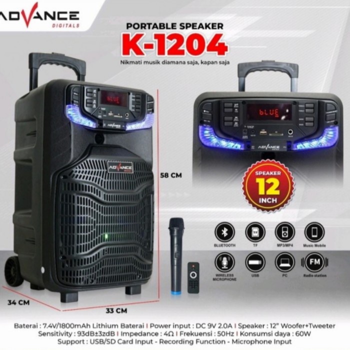 Advance K1204 Speaker Meeting Bluetooth 12 Inch Free 1 Mic Wireless