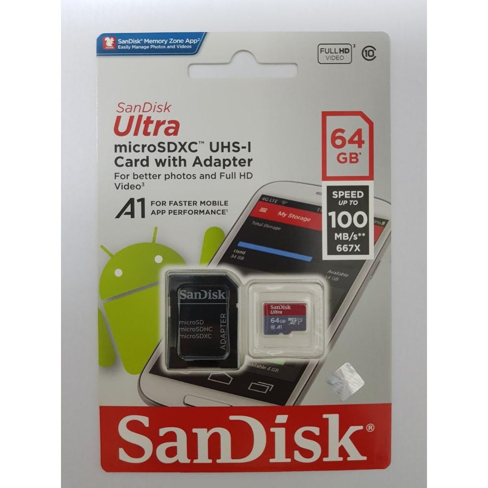 SanDisk Utra MicroSD UHS-1 A1 64GB (100MB/s) + adapter