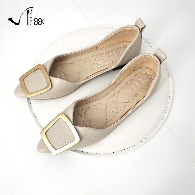 Sepatu Wanita Kekinian Flat Point Toe Shallow Mouth Ballerina Leather Shoes/ Flatshoes Wanita 5191 (36-40)