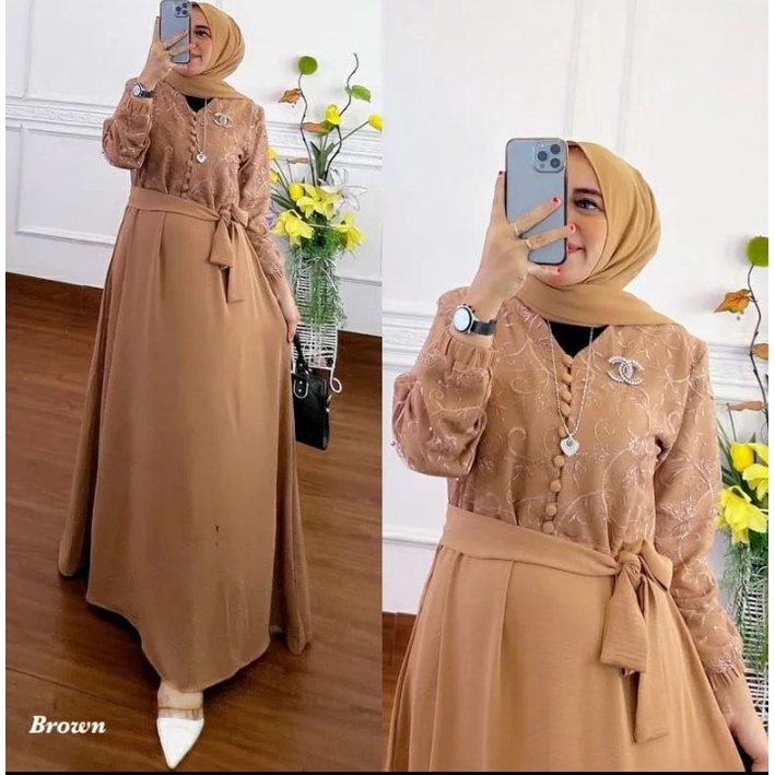 [COD]FLORA DRESS KONDANGAN GAMIS CRINKLE MIX BRUKAT GAMIS WANITA TERBARU  GAMIS PESTA MEWAH ELEGAN B