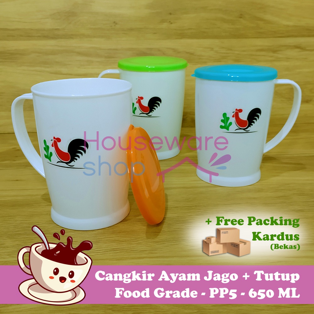 Jual Cangkir Ayam Jago Tutup Mug Gelas Plastik 650 Ml Dengan Tutup Food Grade Shopee 7009