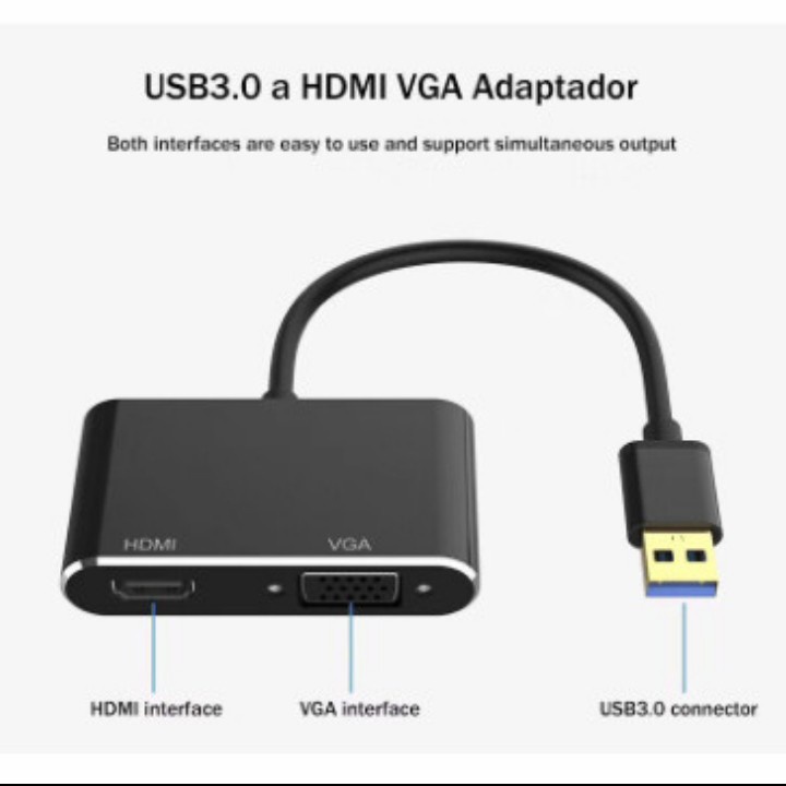 Kabel Converter Adapter USB 3.0/2.0 To HDMI/VGA 2 in 1 1080p