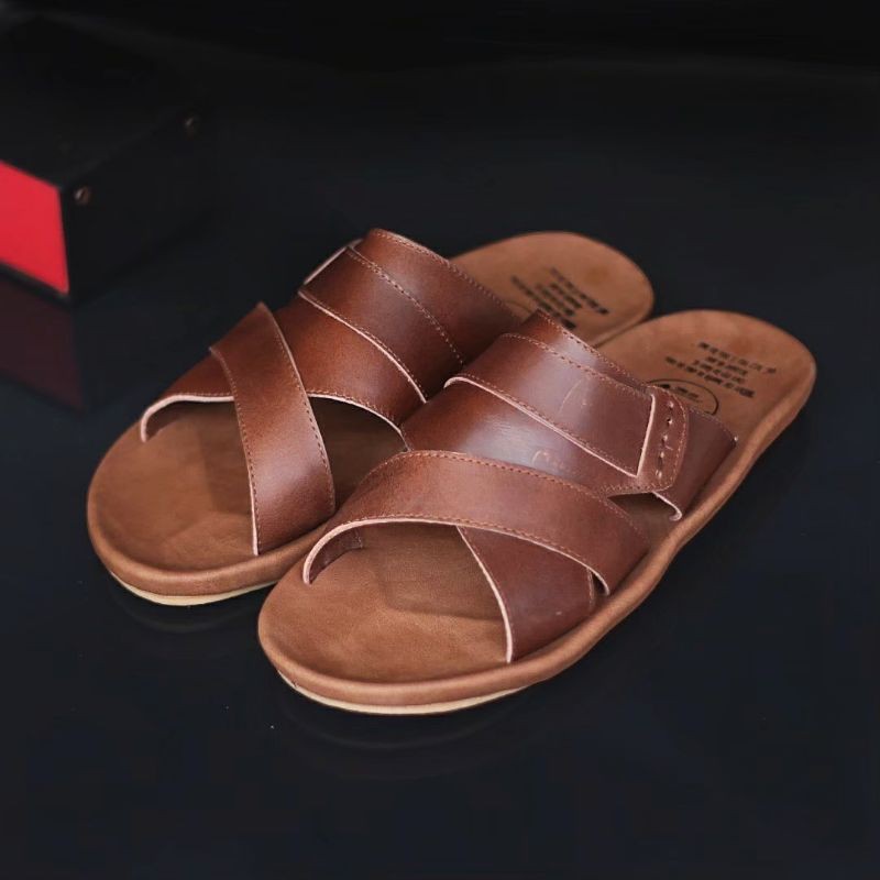 BELI 2 ONGKIR 1! SANDAL FULL KULIT ASLI 05 CEVANY EXO BLACK BROWN TAN ORIGINAL