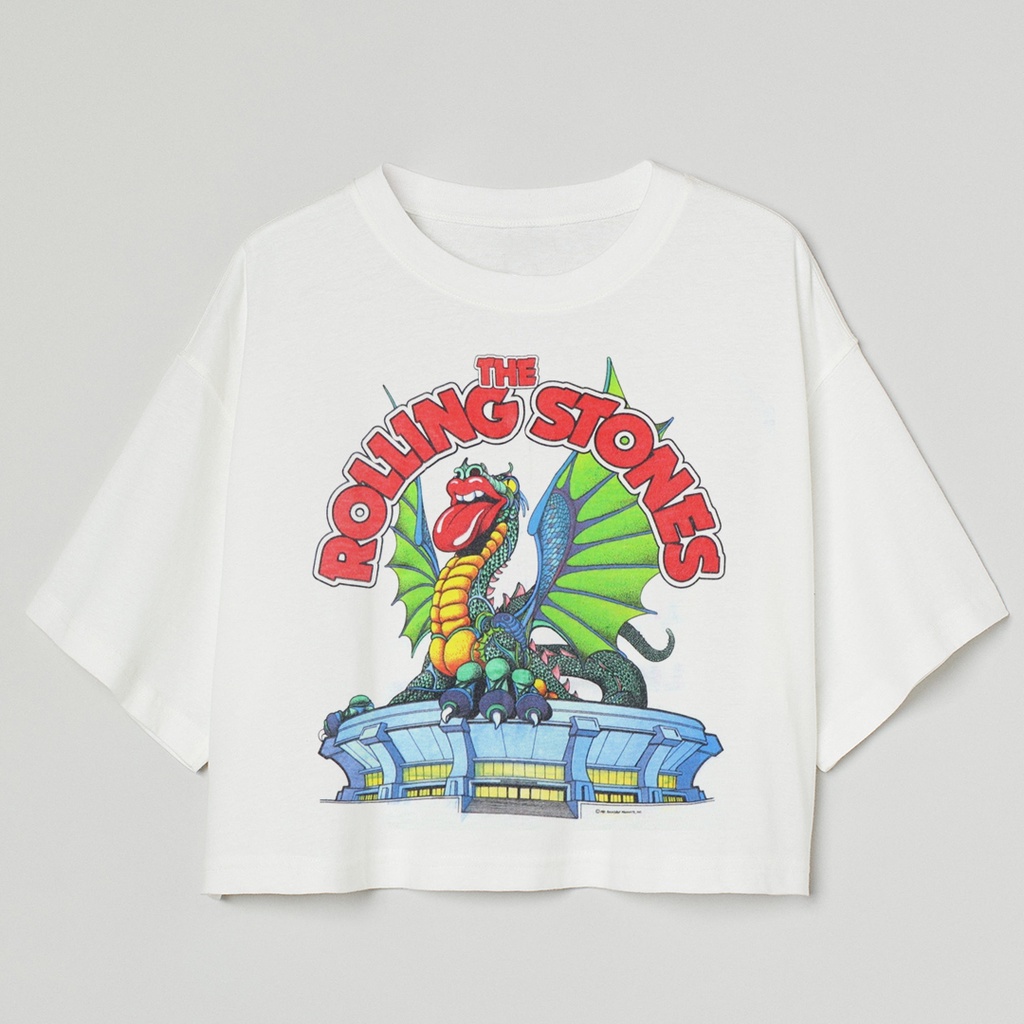 CROP TEE VINTAGE BAND | KAOS CROP TOP OVERSIZE H&M PUTIH WANITA | WHITE CROPTEE WOMAN