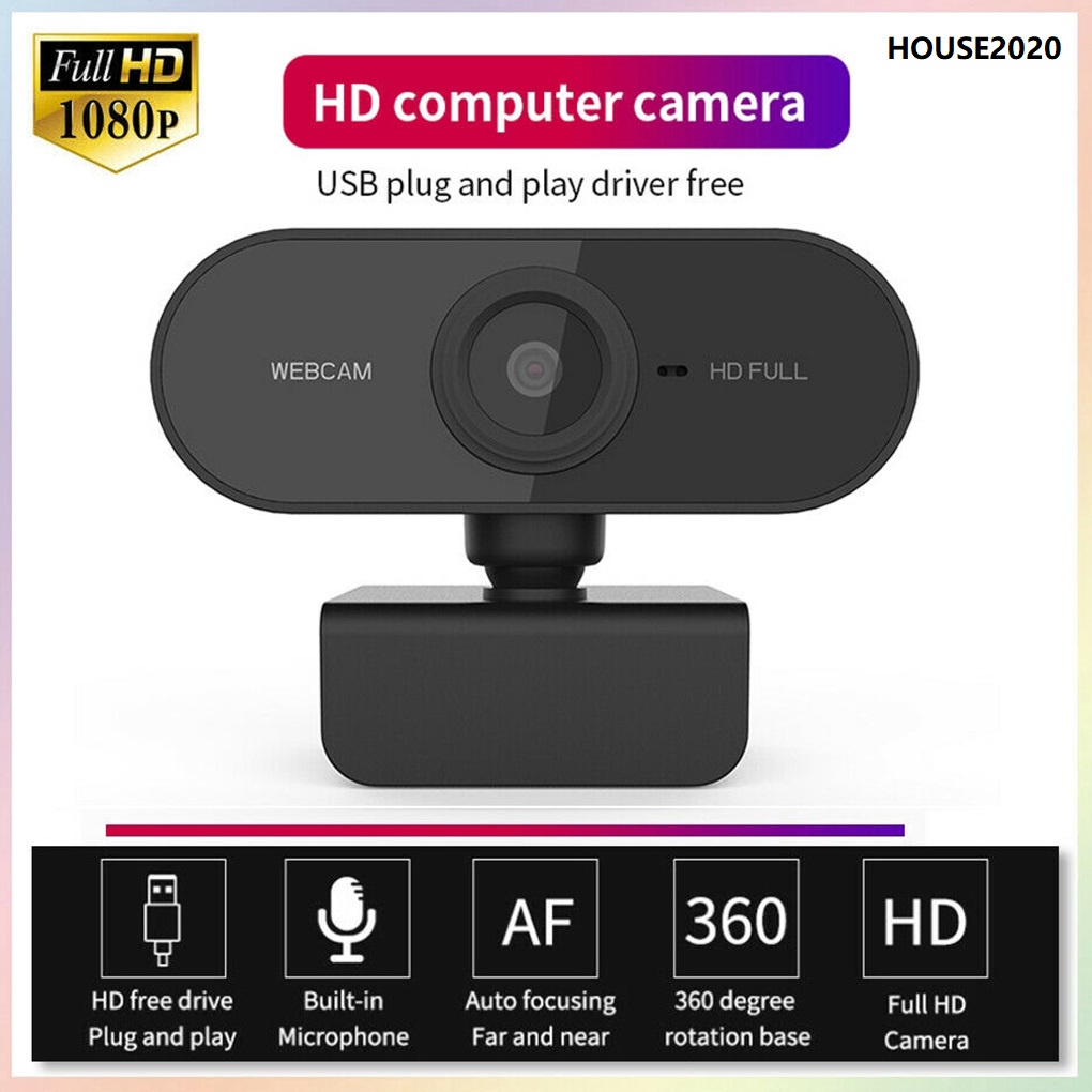 Webcam 1080P Full HD Smart Rotatable For PC Laptop Desktop with Microphone Video conference[HOUSE2020]