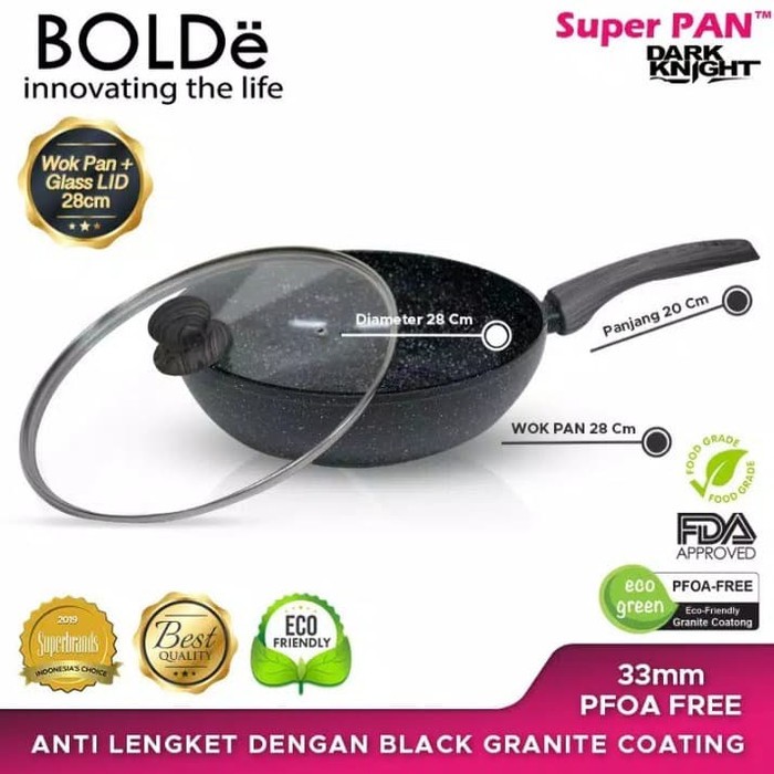 BOLDe Super Pan WOK 28cm + GLASS LID DARK KNIGHT / BOLDe 28cm WOK + GLASS LID DARK KNIGHT