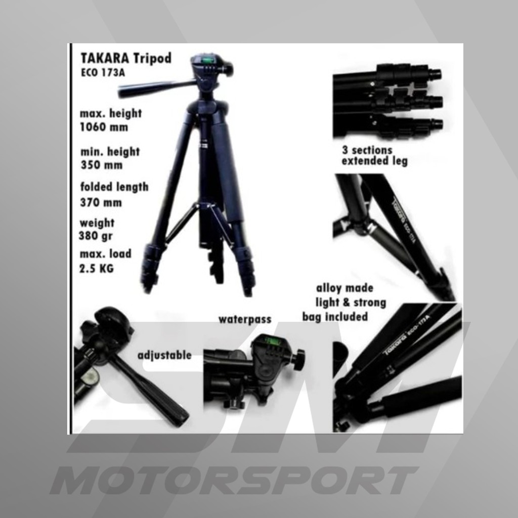 Tripod TAKARA ECO 173a Plus Holder Untuk Camdig, Actioncam dan Hp