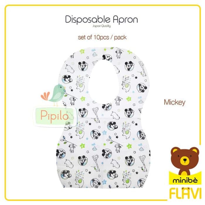 Flavi Minibe Disposable Bib - Mickey / Slabber Celemek Tadah Makan Anak
