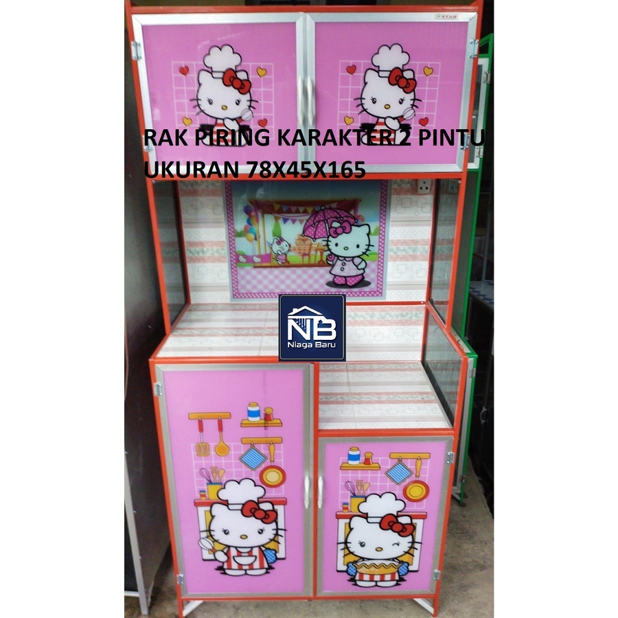 Rak Piring 2 Pintu Full Kaca Lukis Bawah Keramik Khusus Bogor