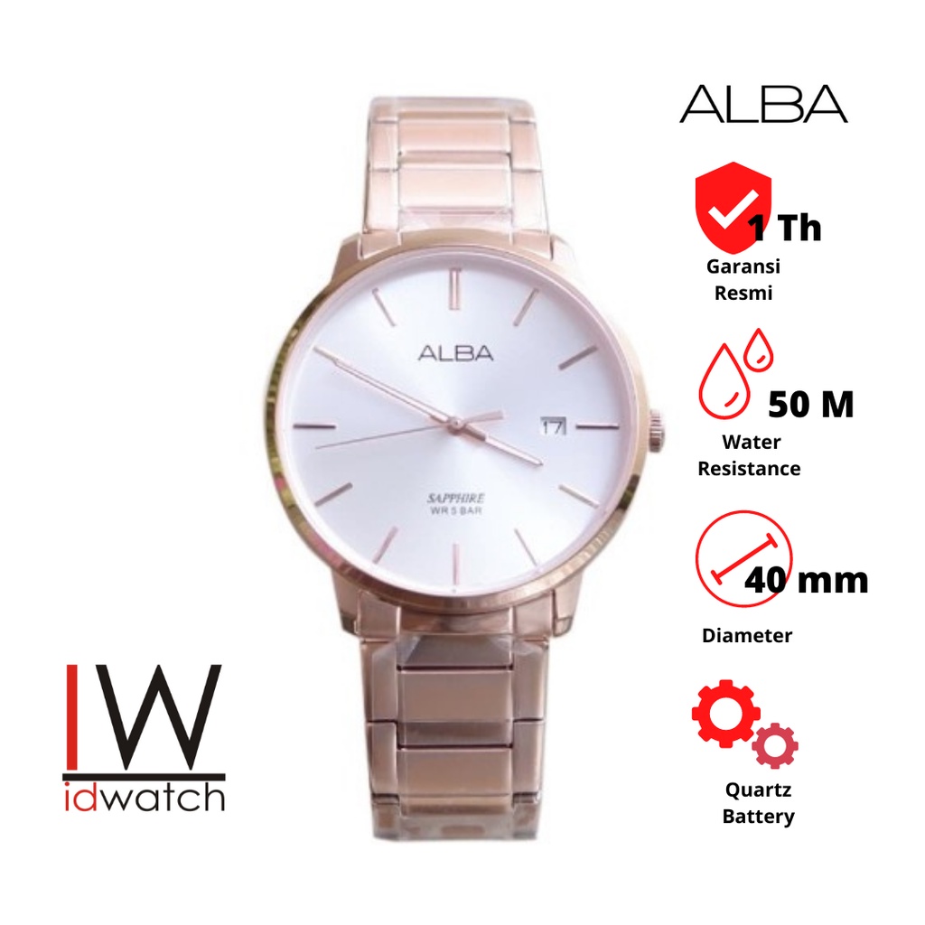 Alba AS9G56X1 Quartz Jam Tangan Pria Original AS9G56 Rose Gold Cowok Strap Rantai Stainless Steel