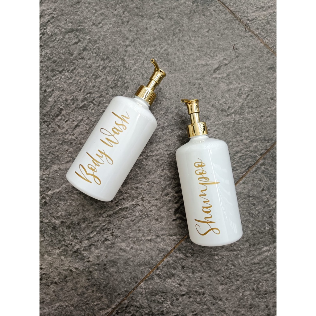 WHT-110 Refill Botol Tempat Sabun Cair Pump Putih Glossy Gold Aesthetic 500ml Luxury Estetik Free Label - Gold Collection