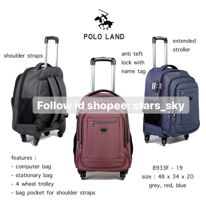 Tas ransel trolley backpack polo land 8933F tas laptop roda putar
