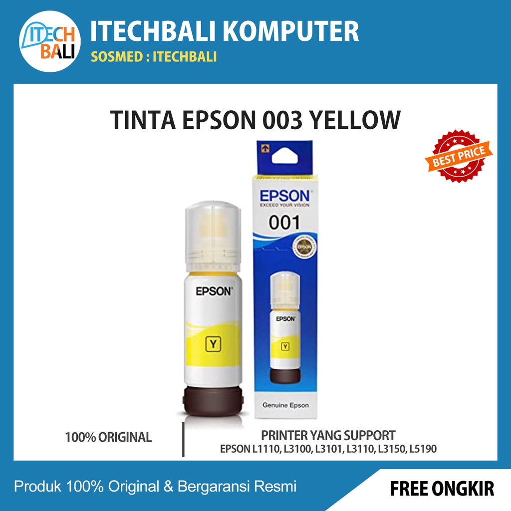 Tinta Printer EPSON 003 CYAN, MAGENTA, YELLOW ORIGINAL | ITECHBALI