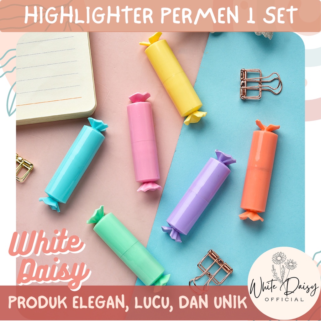 

Highlighter Permen/Candy 1 Set isi 6 Pcs Premium Textlighter Text Liner Spidol Marker Lucu Unik