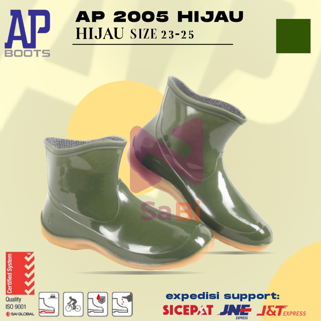 Sepatu Boot Pendek AP BOOTS AP 2005 HIJAU POLOS GLOSSY FASHION WANITA sepatu karet ankle boots/sepat