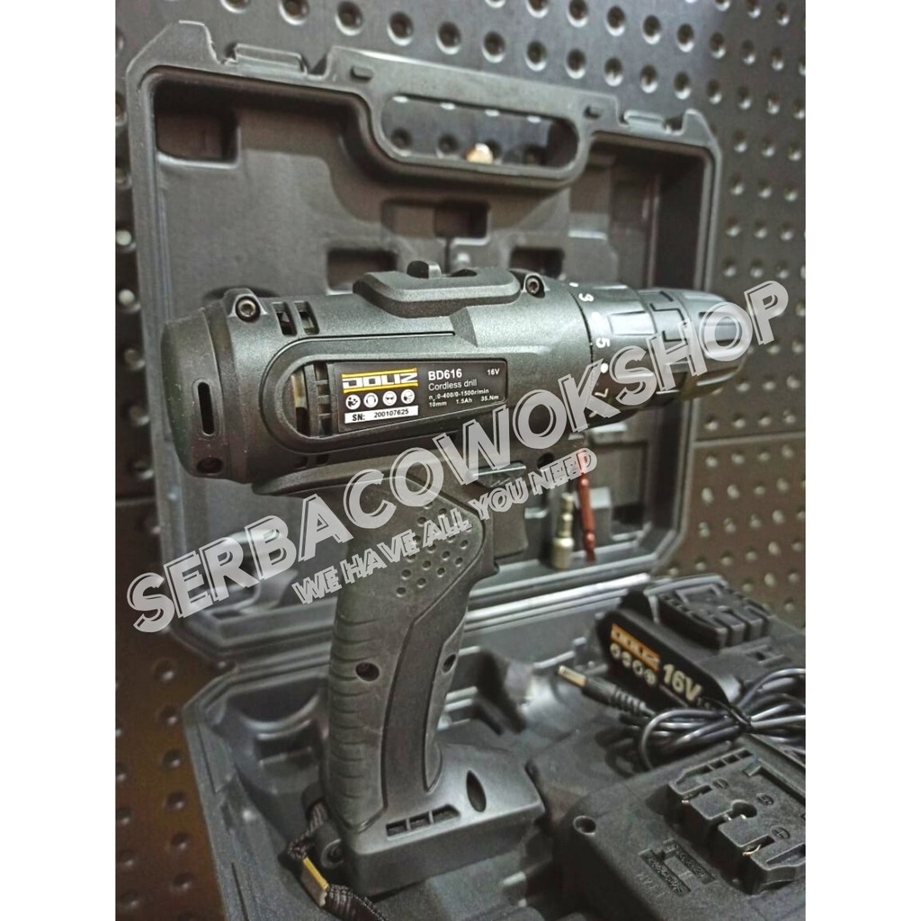 Doliz Mesin Cordless Drill BD 616 10 Mm 1.5 AH 16 Volt + Bonus Termurah Berkualitas