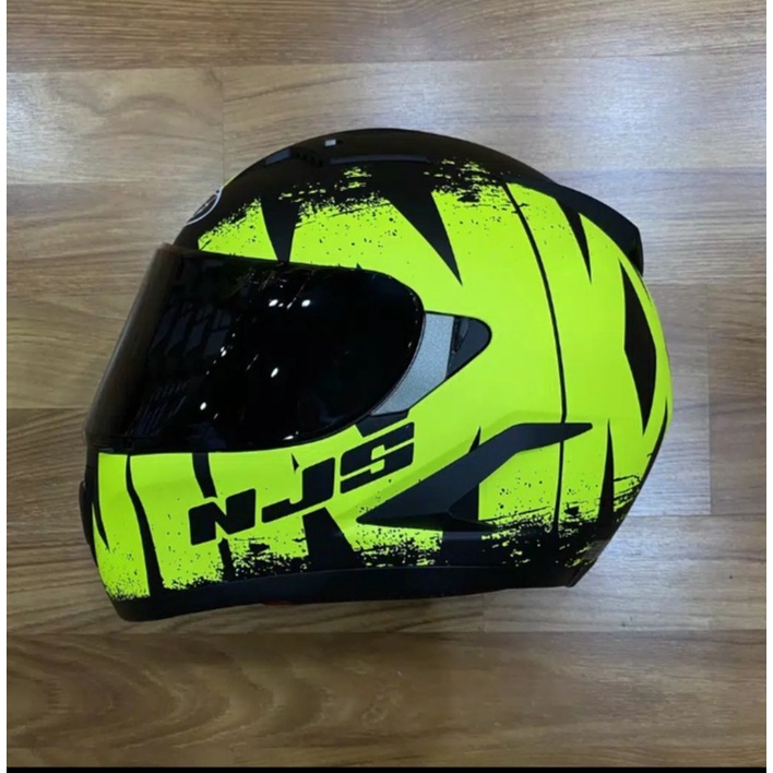 HELM NJS SHADOW REAPER HELM FULL FACE BLACK YELLOW(FREE KACA DARK SMOKE)