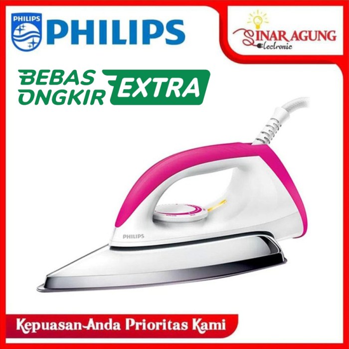 PHILIPS SETRIKA KERING 350W HD1173 HD-1173 PACKING SAFETY - PINK Low Watt Tahan Lama Berkualitas Aut