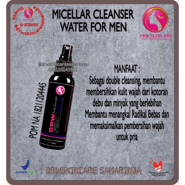 MICELLAR WATER DRW SKINCARE FOR MEN ORIGINAL, PEMBERSIH WAJAH PRIA, CLEANSING UNTUK COWOK