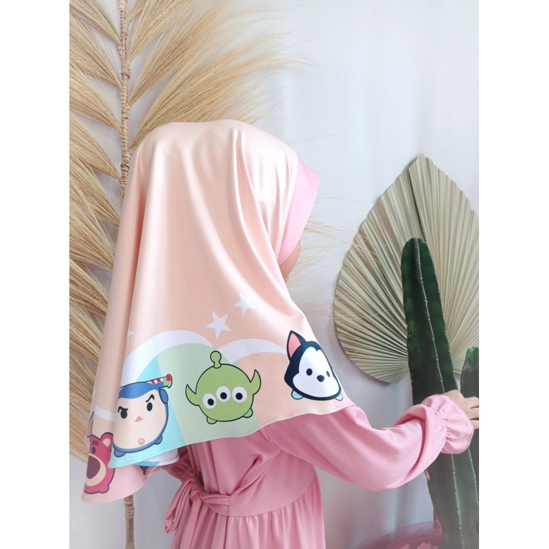 hijab instant anak TSUM-TSUM, hijab karakter , bergo anak , hijab instant printing