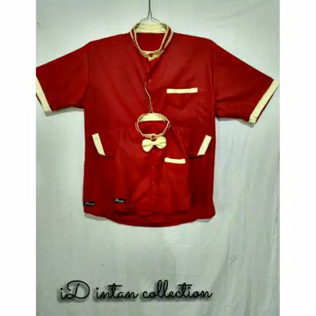 Baju Couple Keluarga Natal Kemeja Couple Ayah Dan Anak Laki Laki Katun Polos Marun