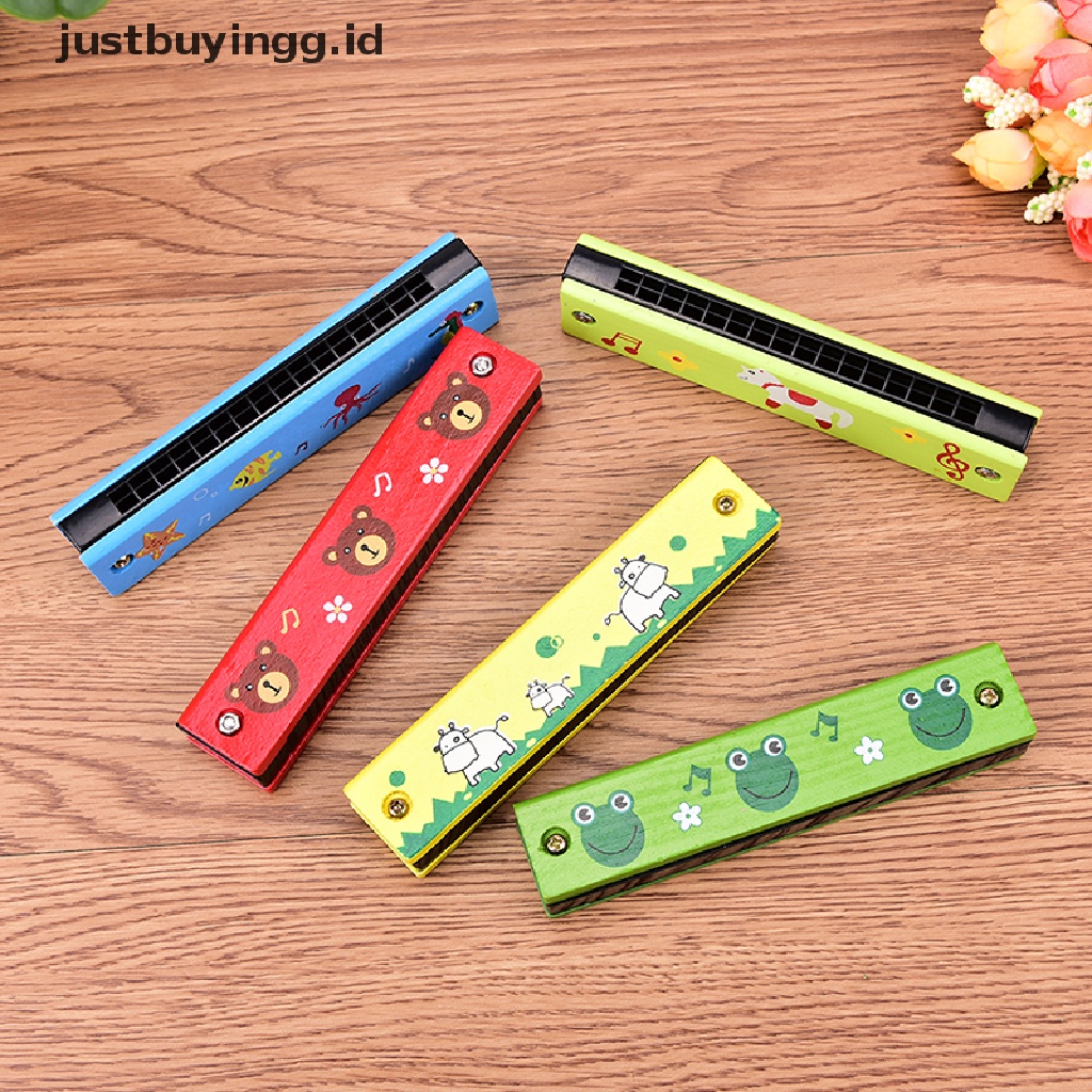 Justbuyingg.Id Harmonika Tremolo 16 Lubang Cover Kayu Multi Warna Untuk Mainan Edukasi Anak