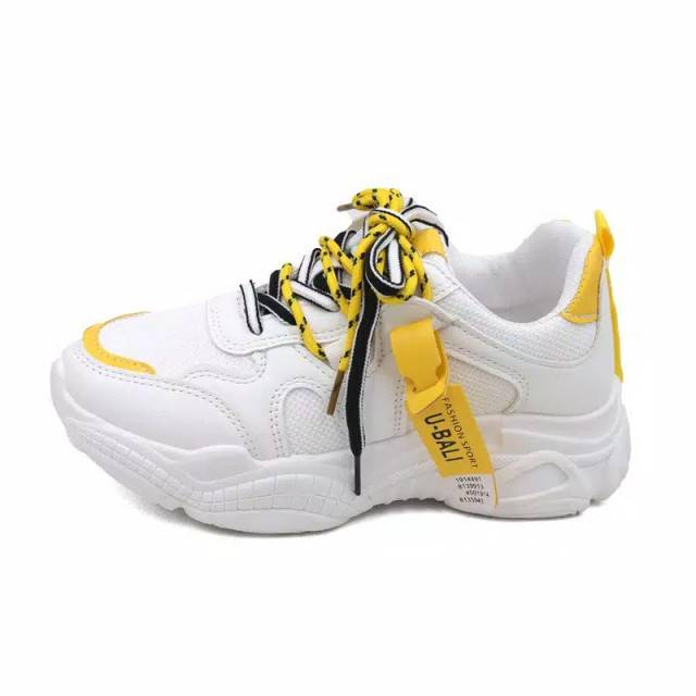 Sepatu Kets Wanita Tali - Putih Kuning