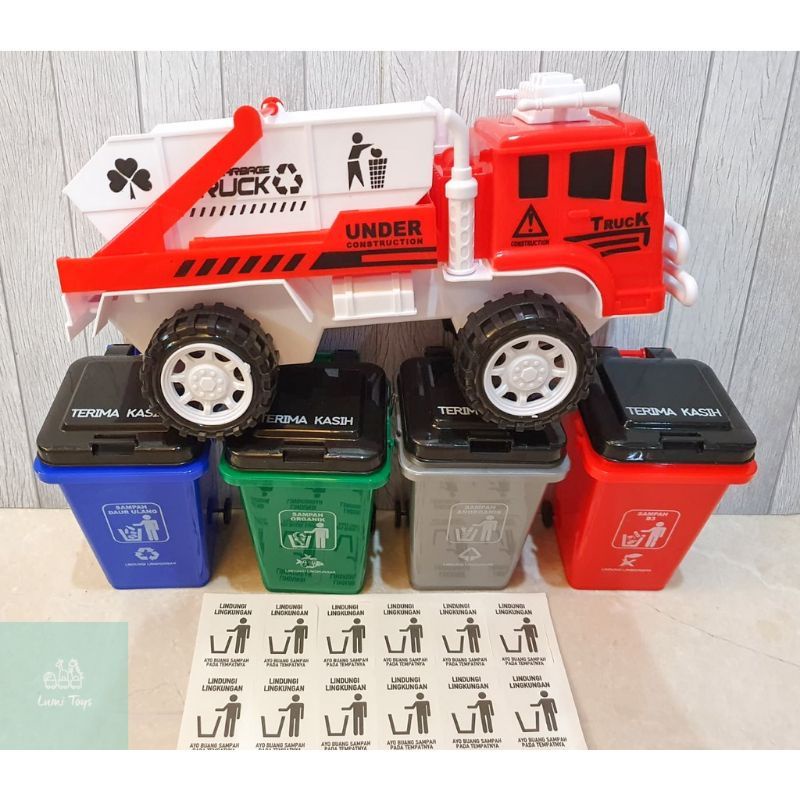 MAINAN MOBIL TRUCK SAMPAH PLUS TEMPAT SAMPAH UKURAN BESAR / MAINAN MOBIL TRUK KOMPACTOR BESAR