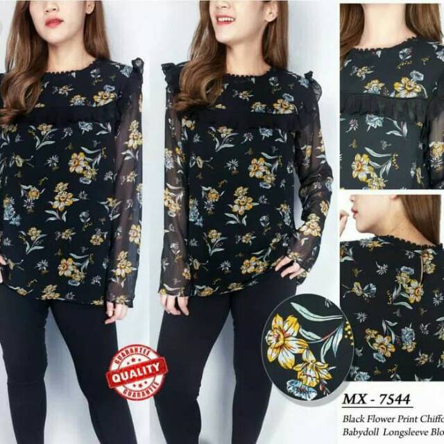 Blouse max black floral sifon