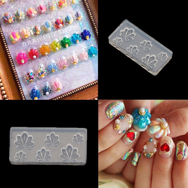 SIY  6Pcs  Moon Cross Flower Bear Nail Art Silicone Mold Nail Carving Templates Tools