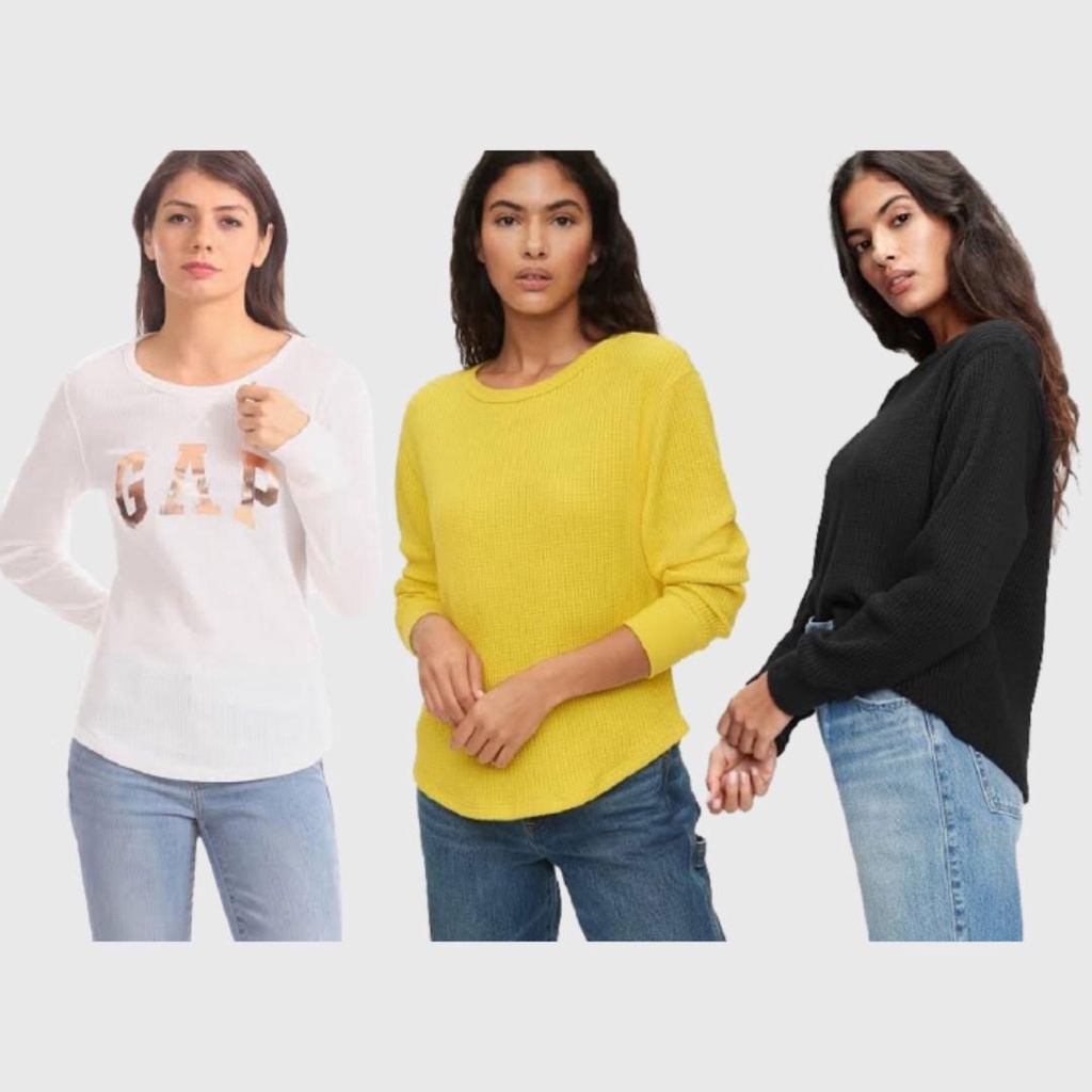 GAP Sweater Wanita Waffle Knit logo White Sweat