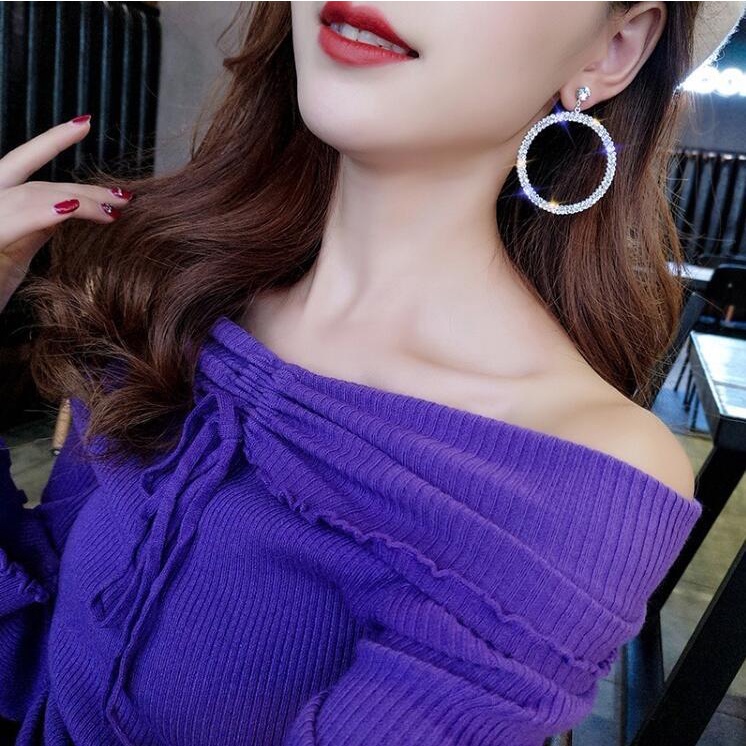 Eropa dan Amerika fashion berlebihan geometri bulat berlian imitasi anting-anting wanita Korea tempe