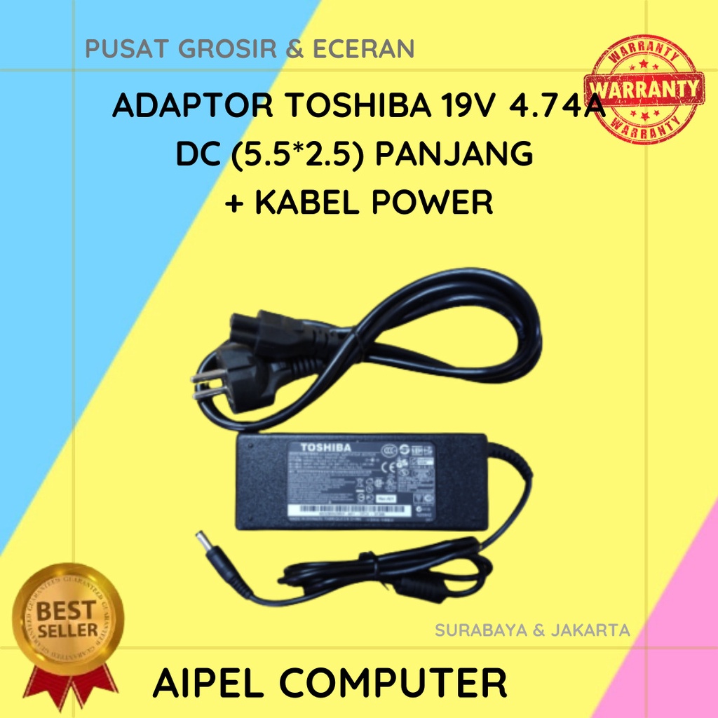 TOSHIBA194745525PKP | ADAPTOR TOSHIBA 19V 4.74A DC (5.5*2.5) PANJANG + KABEL POWER