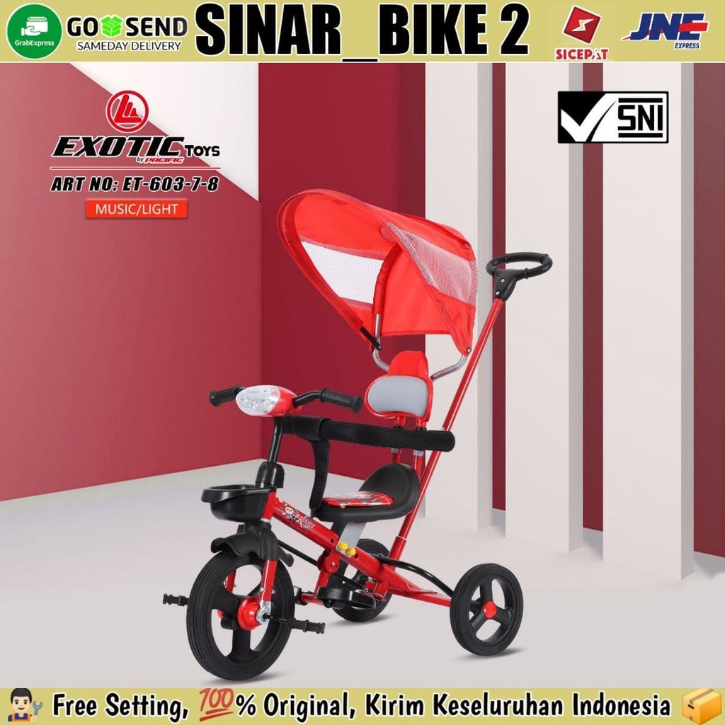 Sepeda Roda Anak Tiga Tricycle Exotic 603-7-8 Dan Karet Musik Kanopi