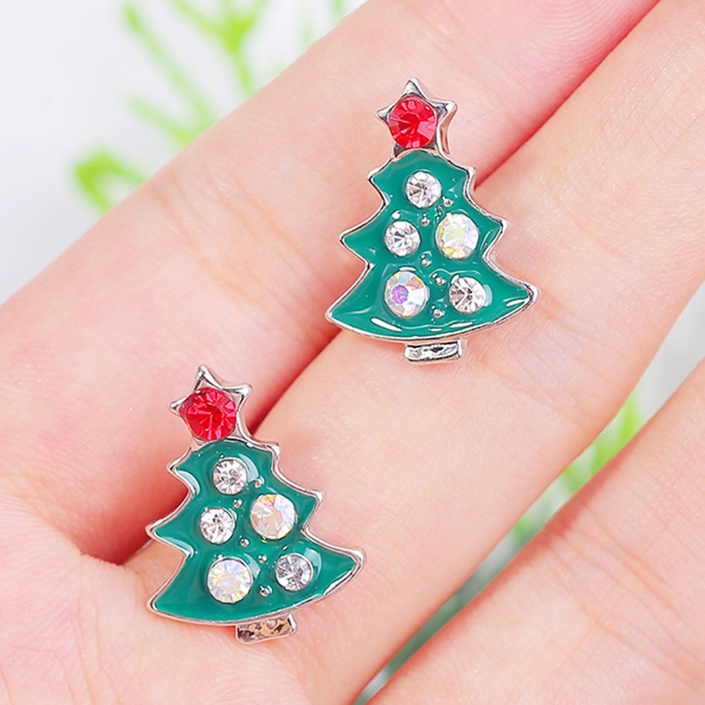 Hu Hu Hu Hu Hu Alat Bantu Pasang Kacamata♡ Anting Stud Desain Pohon Natal Bahan Alloy Aksen Berlian Imitasi Untuk Wanita