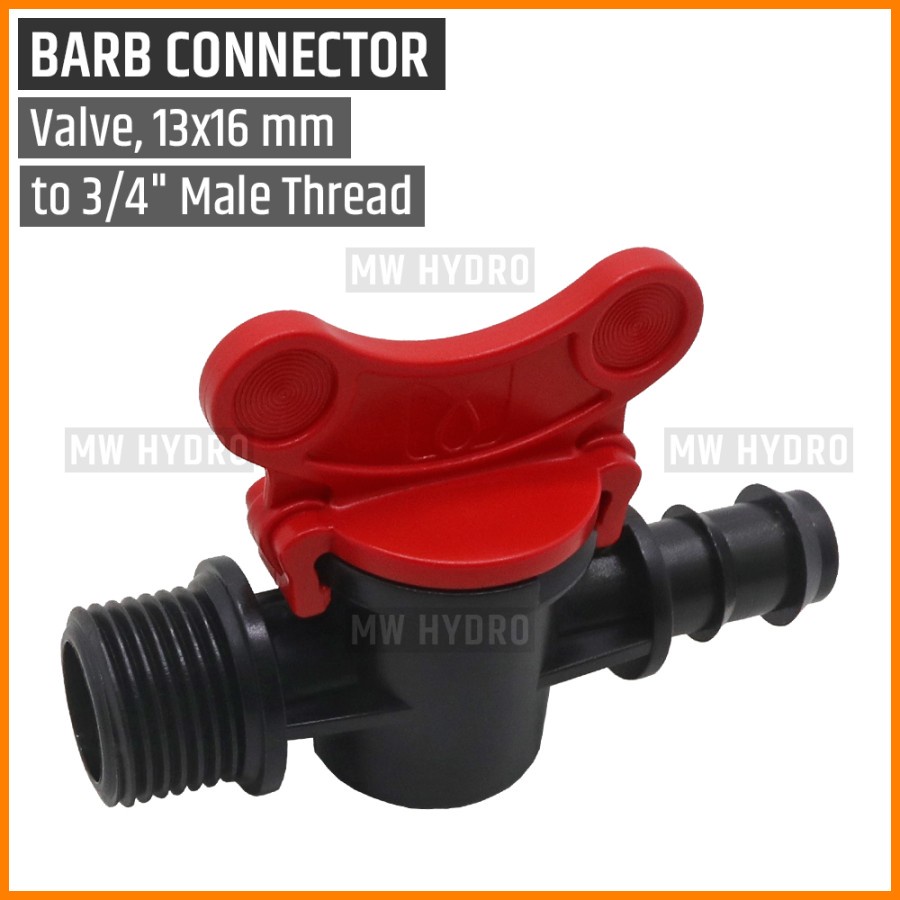 Barb Valve 3/4 inch Drat (Male/Jantan) ke Selang PE 16 mm / 13 mm