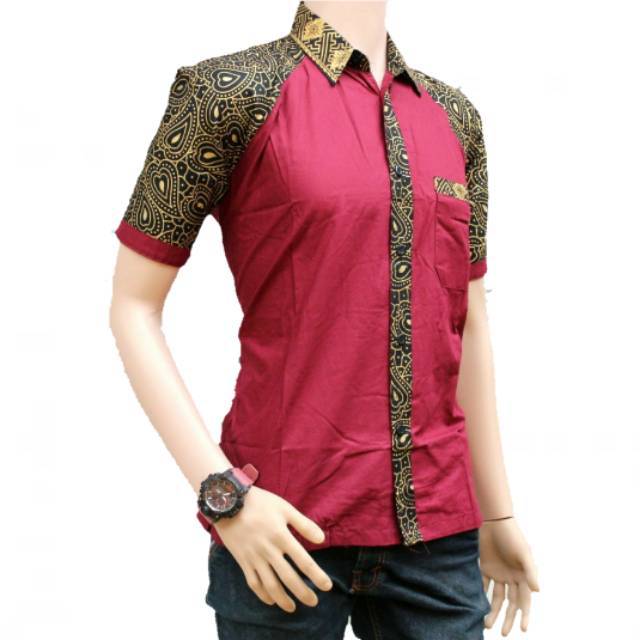Risna Batik HRB026 kenongo kemeja hem pendek padi pekalongan M L XL MURAH KEREN bati pria wajik biru