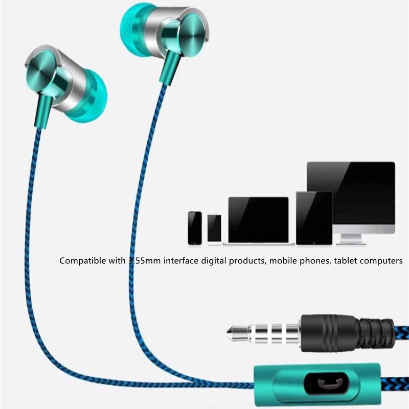 XNYOCN Kabel jalinan baru dengan headset ponsel gandum headset in-ear bass berat komputer ponsel headset universal