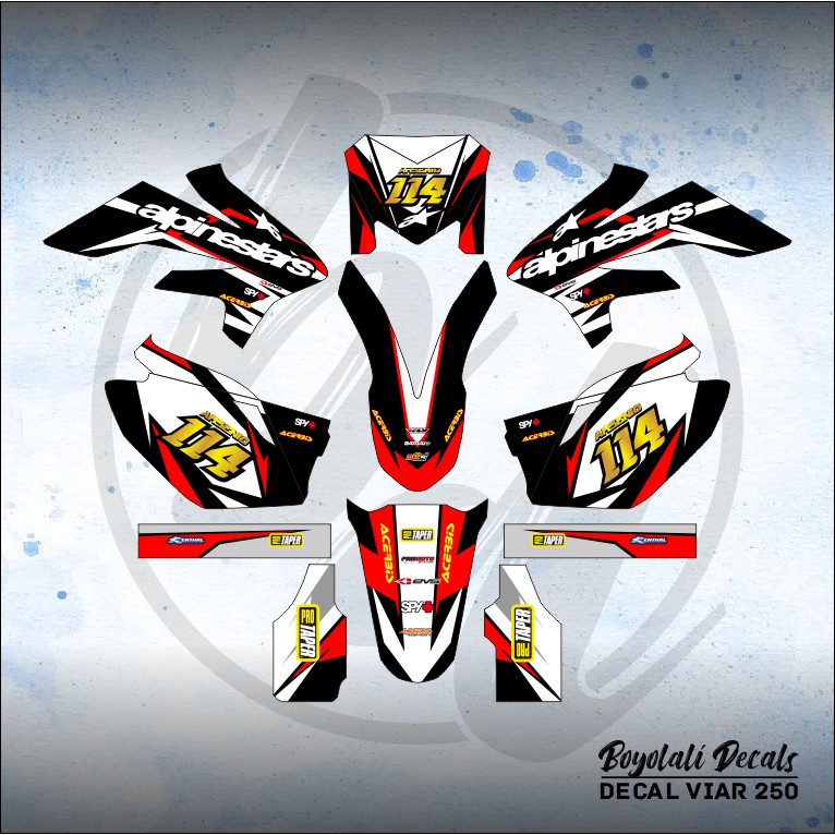 DECAL STICKER VIAR CROSS X 250 SE (002) DEKAL STIKER FULLBODY HITAM MERAH PUTIH