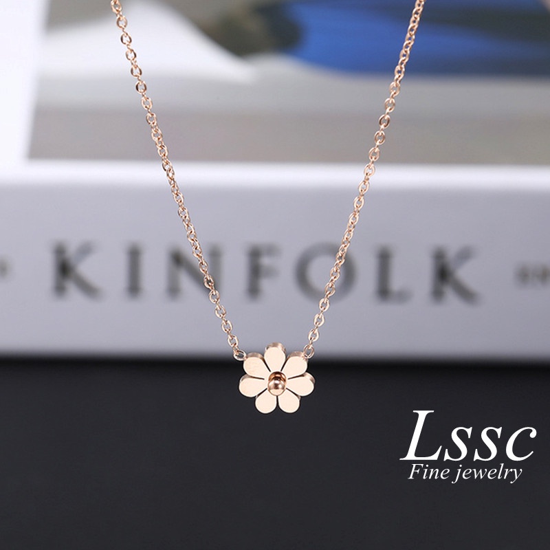 Kalung Titanium Bunga Daisy Wanita Anti Karat Korea Perhiasan Titanium Asli