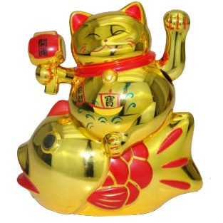 LUCKY CAT/kucing hoki/ kucing rejeki/ BATERAI NAIK IKAN 13CM 5INCH