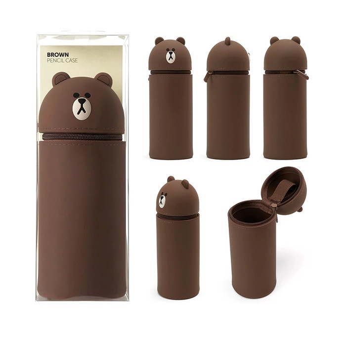 

(BISA COD) Tempat Pensil / Kotak pensil Silicone Dua fungsi Pen Holder Vs Smiggle - Brown