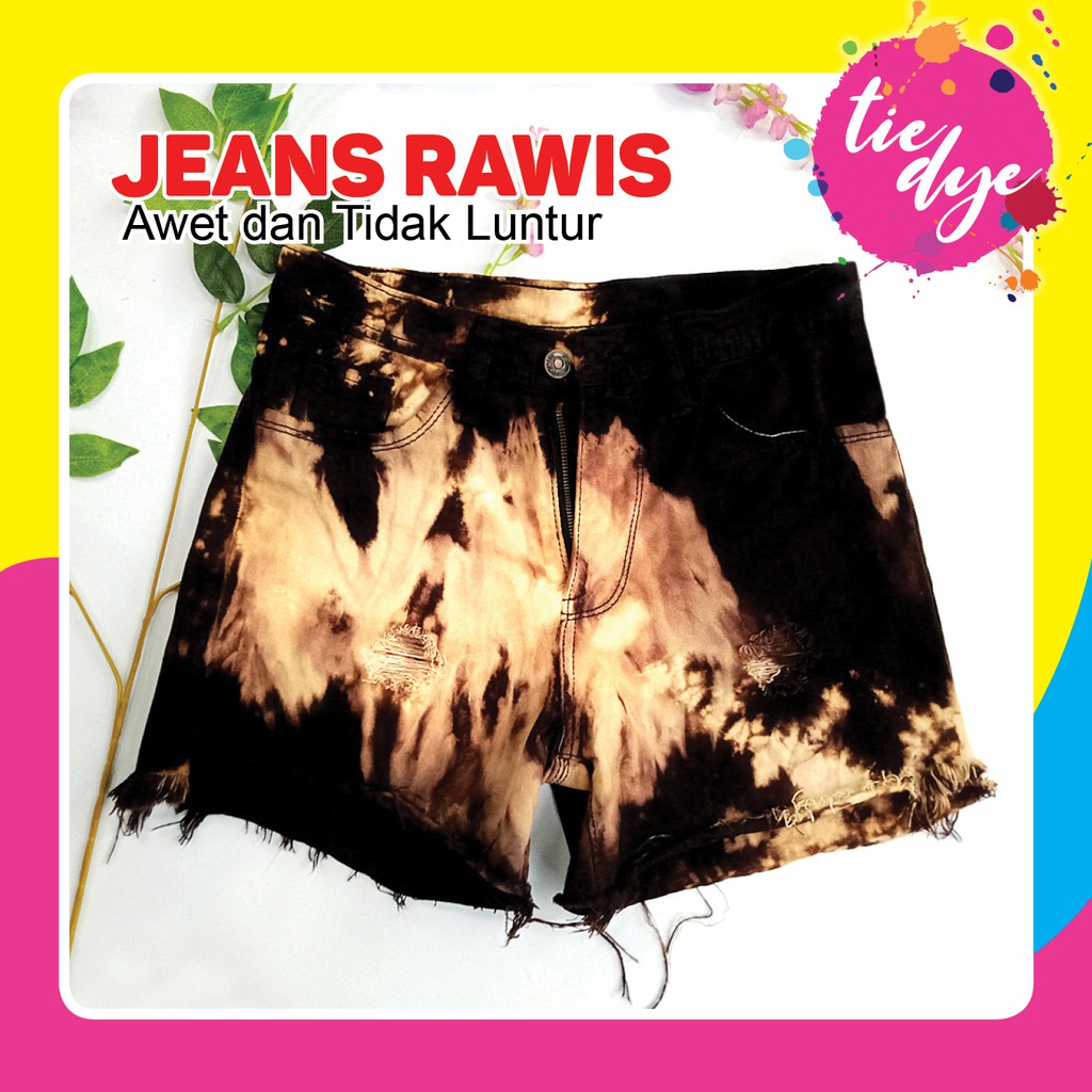 Celana Pendek Jeans Rawis Tie Dye Hitam