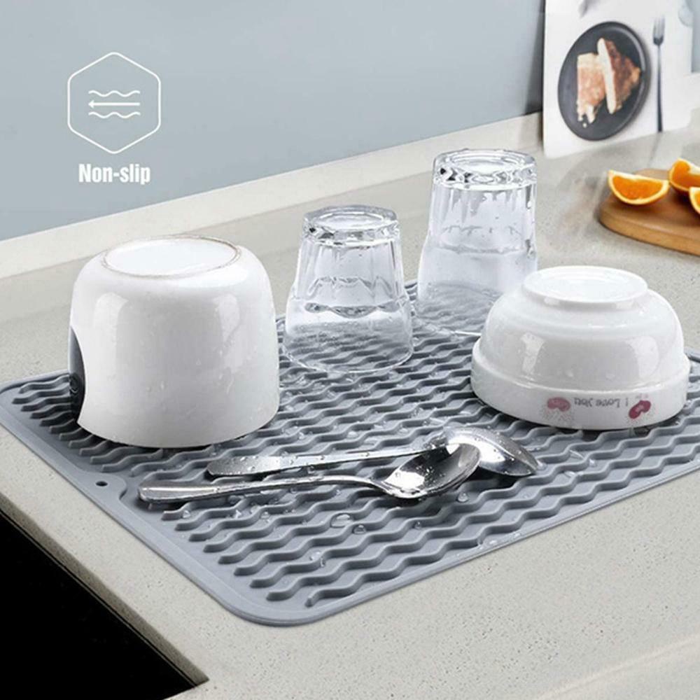 Populer Alas Pengeringan Silikon Dapur Draining Pad Non-slip Dish Holder Table Mat