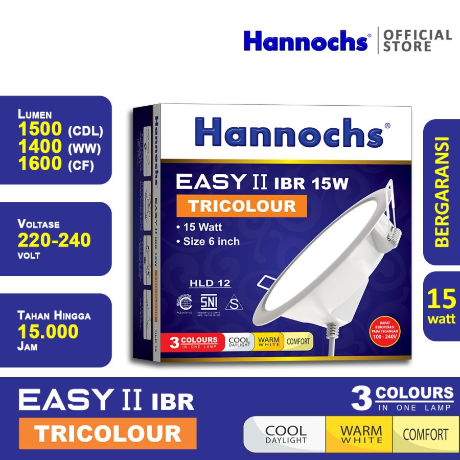 Lampu Downlight LED Hannochs Easy II IBR Tricolour 15W 3 Warna