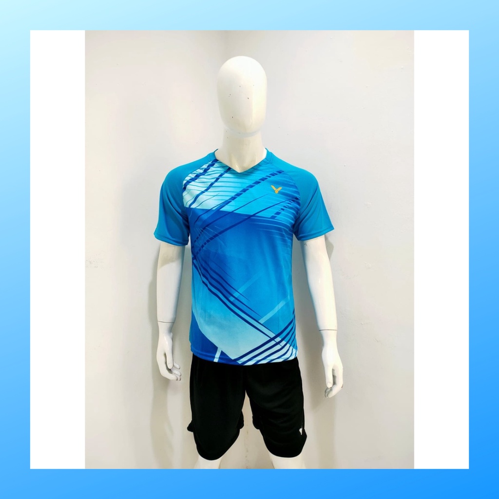 Kaos bulutangkis pria setelan baju celana badminton jersey wanita dewasa t-shirt outfit seragam jarsey kostum olahraga pakaian apparel sport jersy bulu tangkis casual jersi sudirman thomas uber cup print custom suit V142 turqis polos