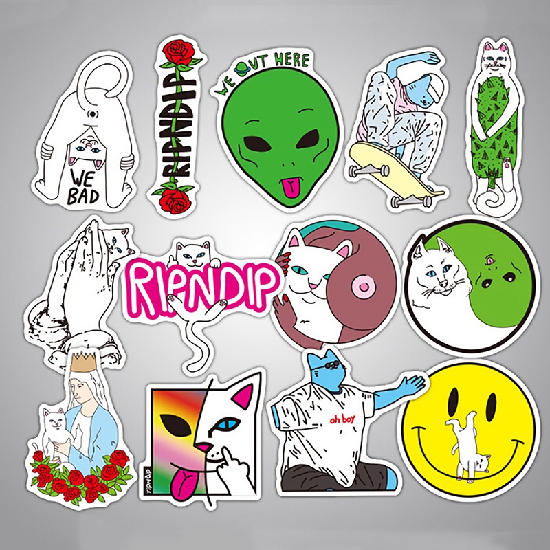 &lt; E2id &amp; &gt; 50Pcs / Set Stiker RIPNDIP Lucu Untuk Dekorasi Koper / Laptop / Skateboard